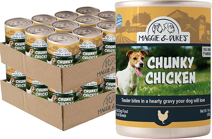 CountryMax Maggie & Duke's Tender Bites in Gravy Canned Dog Food, 14 oz Cans – Premium Wet Food for Dogs, High Protein, Grain-Free, Natural Ingredients (24 Pack, Chunky Chicken)