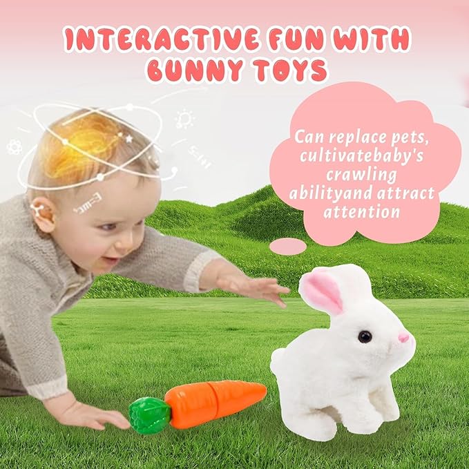 Easter Bunny Toy, Rabbit Interactive Hopping Electronic Pet Plush Bunny Toy with Sounds and Movements Animated Walking Wiggle Ears Twitch Nose (Brown)