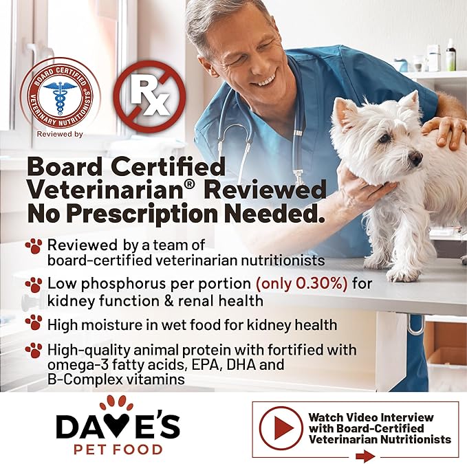 Dave's Pet Food Kidney Support for Dogs (Chicken & Vegetable Stew) - Low Phosphorus & Low Protein Wet Canned Dog Food for Renal Health - No Prescription Needed - 5.5 oz (Case of 12)
