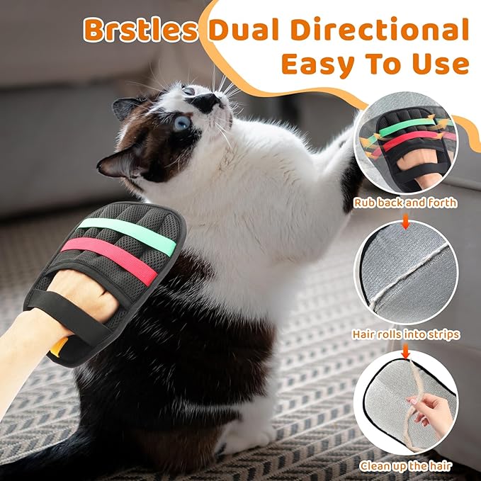 Pet Hair Remover Glove for Dogs & Cats, Newly Upgraded Reusable Electrostatic Pet Hair Gloves, Pet Hair Remover Tool for Clothing, Couch, Carpet, Car Seat（1Pcs-Black