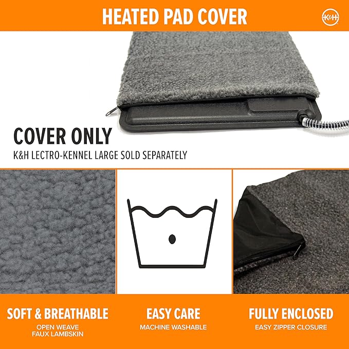 K&H Pet Products Lectro-Kennel Outdoor Heated Pad Deluxe Cover, Fits K&H Lectro-Kennel Large Pads (Heated Pads Sold Separately), Machine Washable Zippered Soft Fleece Cover - 28.5 X 22.5in Gray