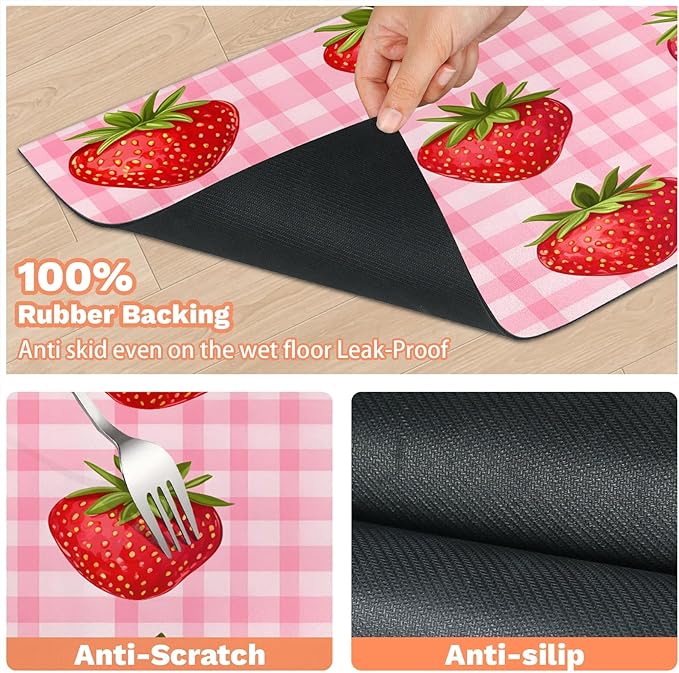 Strawberry Dog Food Mat for Floors Absorbent Dog Bowl Mat for Food and Water Dispenser Quick Dry Cat Food Placemat Pet Supplies 12" x 20", Check
