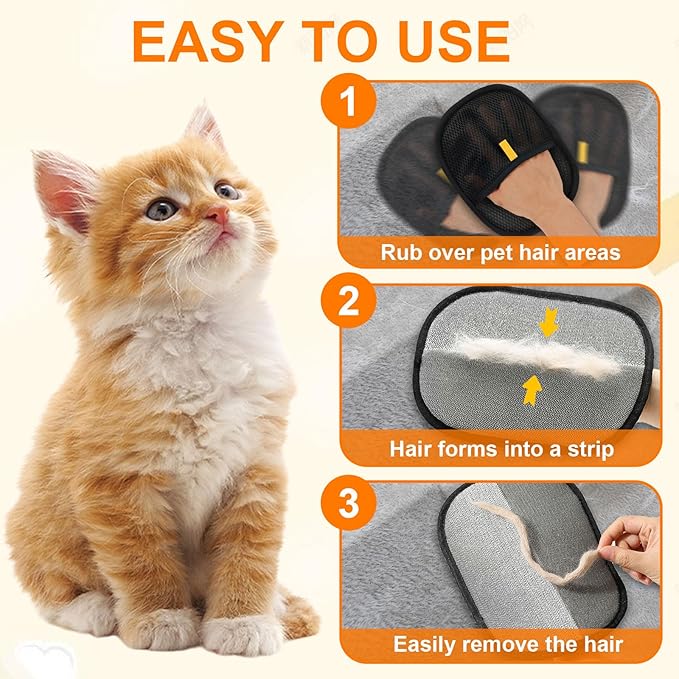 2 Pcs Pet Hair Removal Gloves,Electrostatic Pet Hair Remover,Reusable Cat & Dog Hair Remover for Couch,Furniture,Bed (Black)