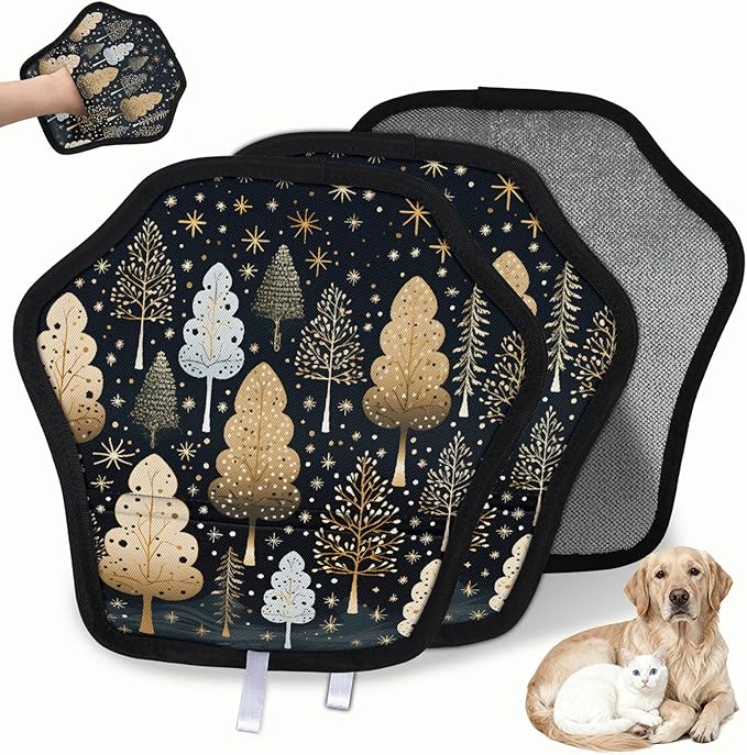 Reusable Pet Hair Removal Glove Trees Theme Magic Brush for Cat & Dog Hair Remover for Car, Sofa, Bedding, Clothes - 9x9 Mitt Washable