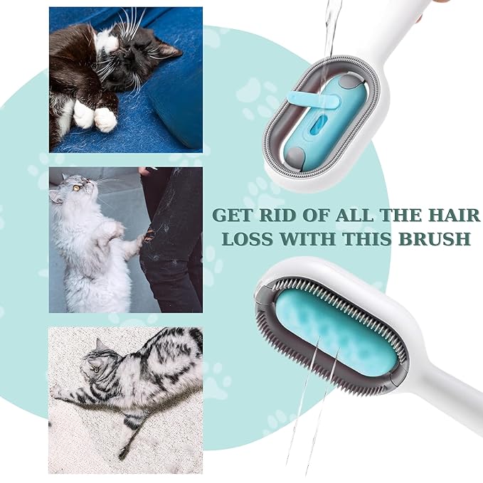 Cat Hair Brush With Water Infused 4 in 1, Pet Grooming Self Cleaning Sticky Brush for Cats, Reusable Cat and Dog Hair Remover with Unique Water Tank Design suitble for every pet hair (blue)