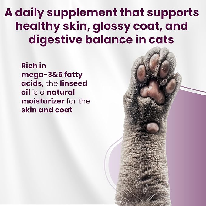 Bio PetActive DermaCAT Skin & Coat Health Supplement Paste for Cats with Biotin, Flaxseed Oil Omega-3, Collagen, Zinc, Prebiotic MOS & Vitamin E – Supports Shiny Coat, Minimize Shedding – 3.38 oz