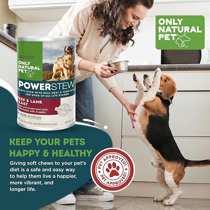Only Natural Pet PowerStew Beef & Lamb Feast Wet Dog Food - Legume and Grain-Free, Savory Hydrating Broth w/Real Meat & Vegetables - Complete Vital Health for All Breeds - 12.5 oz Cans, Pack of 6 (B)