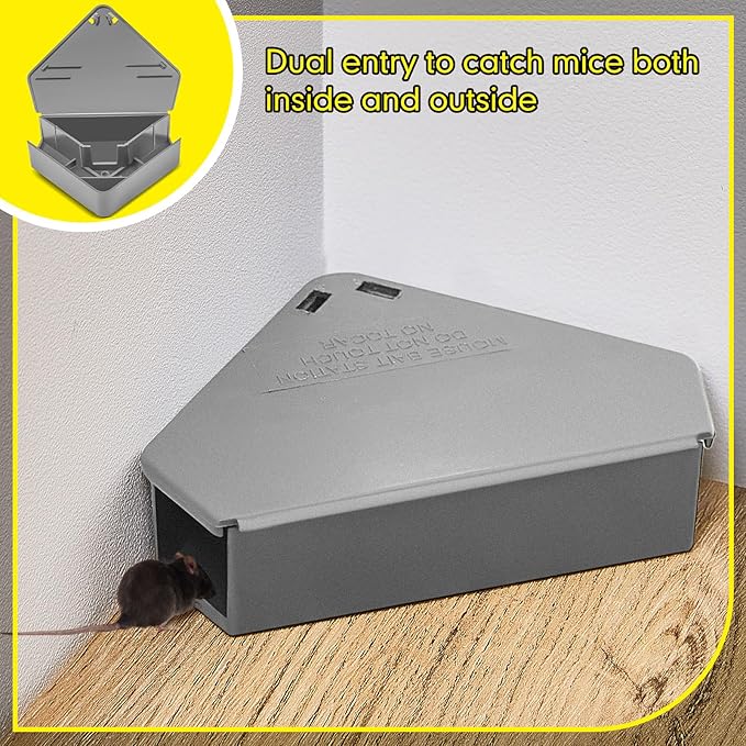 Qualirey Mice Station with Key Triangle Mouse Station Reusable Rodent Trap Box, Keeps Children and Pets Safe Indoor & Outdoor Suitable for Small Mice(Gray,12 Pcs)