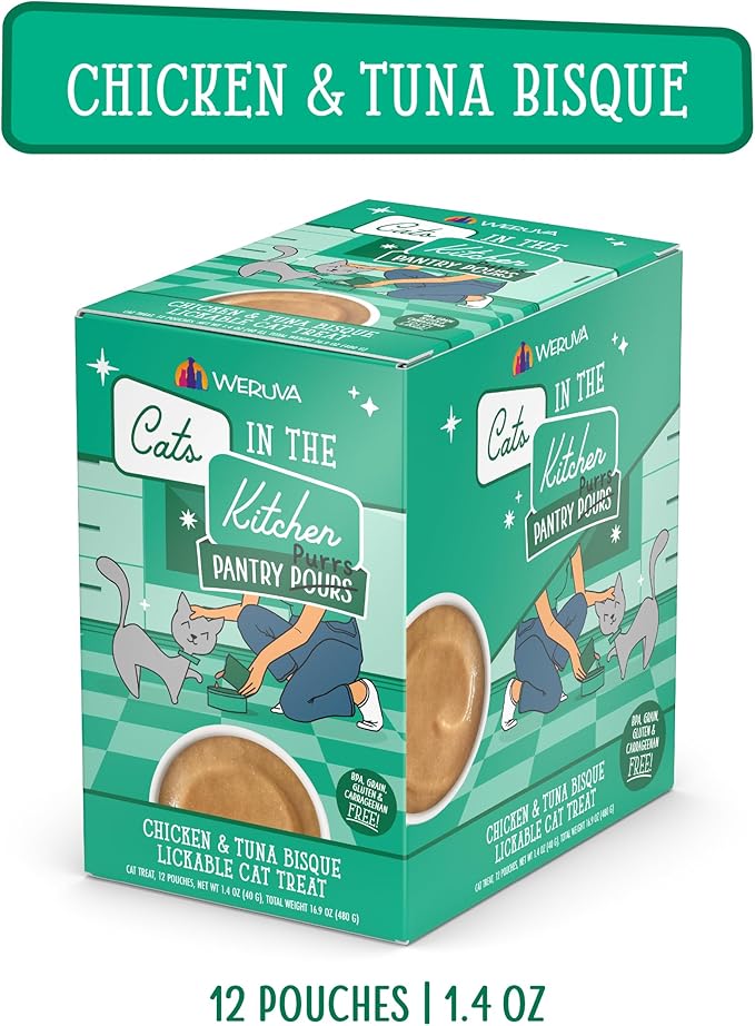 Weruva Cats in The Kitchen Pantry Pours, Chicken and Tuna Bisque, 1.4oz Pouch, Pack of 12