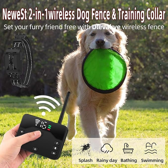 Wireless Dog Fence System for 2 Dogs, 2026 Upgraded 2-in-1 Wireless Fence & Remote Training Collar, Waterproof Perimeter Dog Collar, Adjustable Levels for Outdoor Yard Training