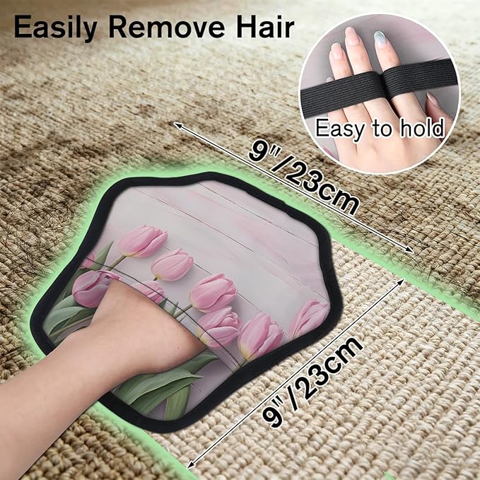 Flower Tulip Electrostatic Pet Hair Removal Glove for Cats & Dogs - Reusable Grooming Mitt for Couch, Carpet, Car Seat & Laundry - Large 9x9 Inch