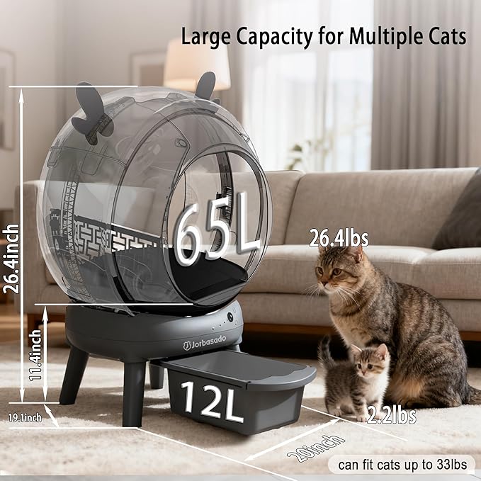 J JORBASADO Self Cleaning Litter Box, Large Capacity Automatic Litter Box Self Cleaning for Multiple Cats with Dual Safety Protection, Odor Control, with Deer Antler Decor