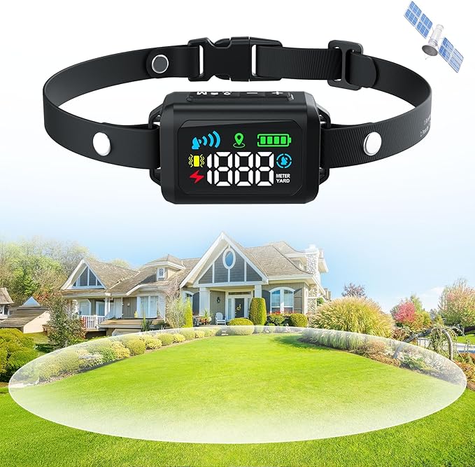 GPS Wireless Dog Fence , Electric Fence for Dogs, Perimeter Collar Fence System, Radius 33-1999 Yards, Beep Vibration Shock Correction,Pet Containment System for Outdoor Use, for Pets Over 18 Lbs
