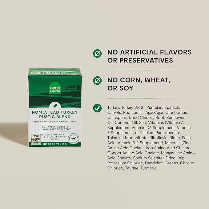 Open Farm Rustic Blend Wet Cat Food, Complete & Balanced Medley with Human-Grade Ingredients, Humanely-Raised Meat, Non-GMO Veggies & Bone Broth, Homestead Turkey Recipe, 5.5oz Packs (Case of 12)