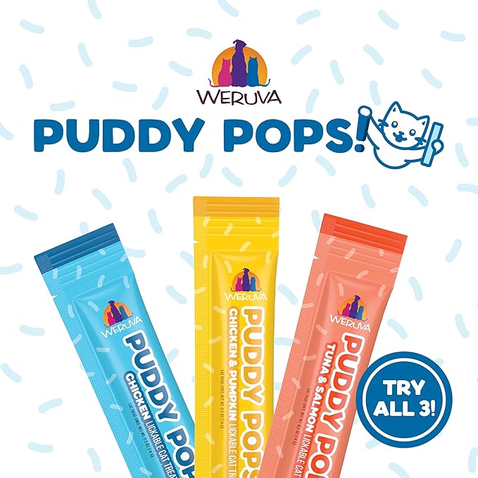 Weruva Puddy Pops, Chicken Lickable Cat Treats, 0.5oz Tube, Pack of 50