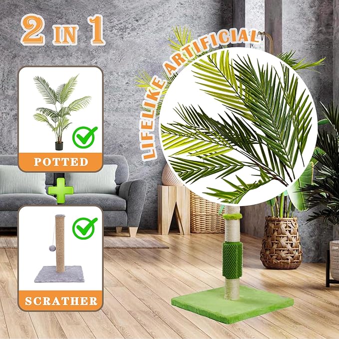 MeowHomm Cat Scratching Post,Cat Bird of Paradise Palm Tree for Indoor Cats with Natural Sisal Scratch Pole Hanging Sisal Ropes and Balls, Cute 40" Tall Cat Scratcher for Large Cat and Kittens