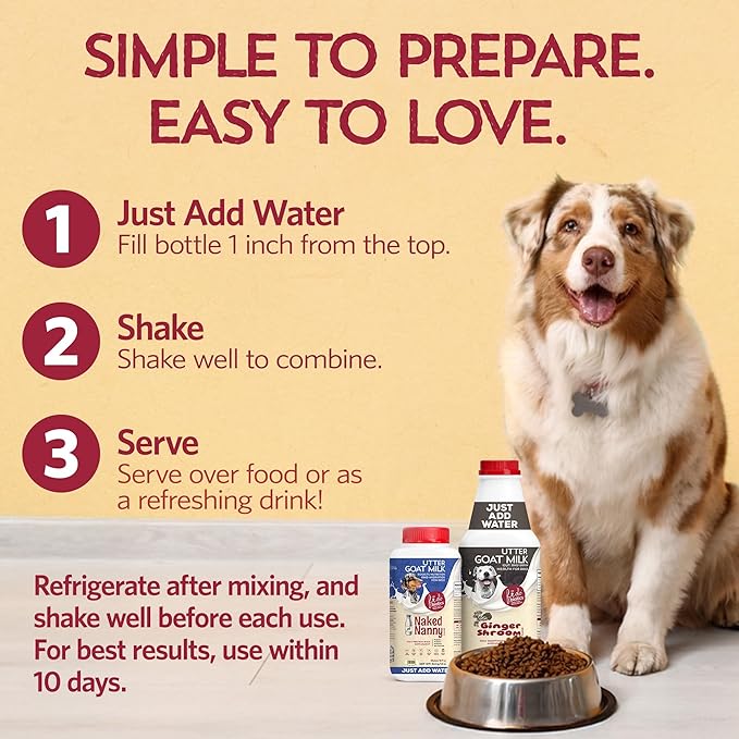 Fidobiotics Goat Milk Powder for Dogs, Mix and Serve Gut and Brain Health Support with Prebiotics, Probiotics, & Postbiotics, Ginger Shroom Flavor,16oz