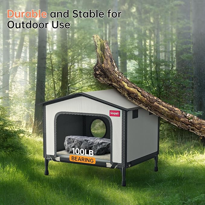 SOVPAI Outdoor cat House, Waterproof cat House for Stray Pets, Suitable for Outdoor/Indoor Cats, Easy to Assemble and Clean, Suitable for Multiple Pets and Large Cats (Grey, L 24 * 19 * 17)