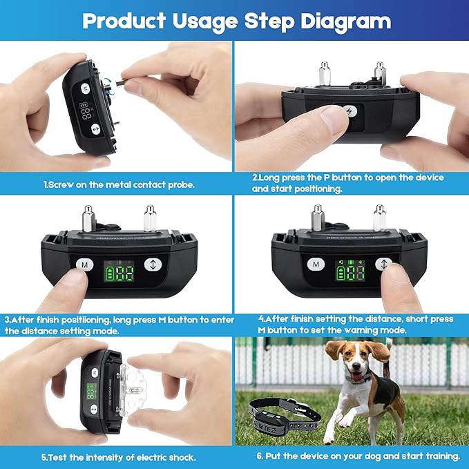 WIEZ GPS Wireless Dog Fence, Electric Dog Fence for Outdoor, Range 65-3281ft, Adjustable Warning Strength, Rechargeable Pet Containment System Suitable for Most Dogs(2 Collars)