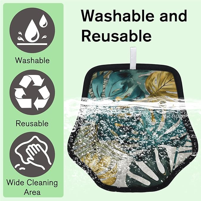 Palm Leaves Pattern Electrostatic Pet Hair Removal Glove for Cats & Dogs - Reusable Grooming Mitt for Couch, Carpet, Car Seat & Laundry - Large 9x9 Inch