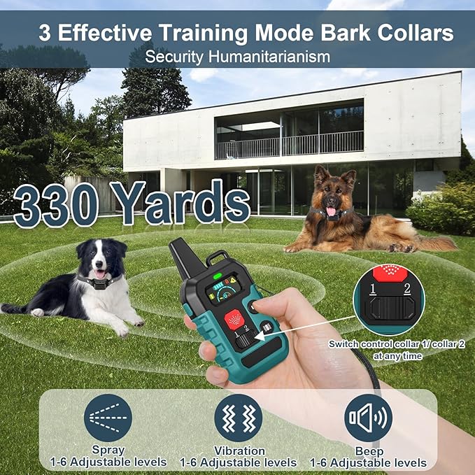 Citronella Training Collar for Dog [No Refill] Spray Dog Training Collar with Beep/Vibration/Spray 4 Mode & 6 Adjustable Sensitivities Bark Collar, IPX7 Waterproof Safer Bark Collar for L/M/S