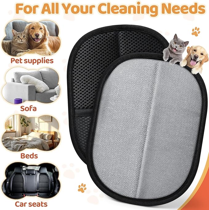 6 Pcs Pet Hair Removal Glove for Cats & Dogs Reusable Static Pet Hair Remover Grooming Glove Brush Tool with Flea Comb and Grooming Comb for Furniture Clothing Bedding Sofa Carpet