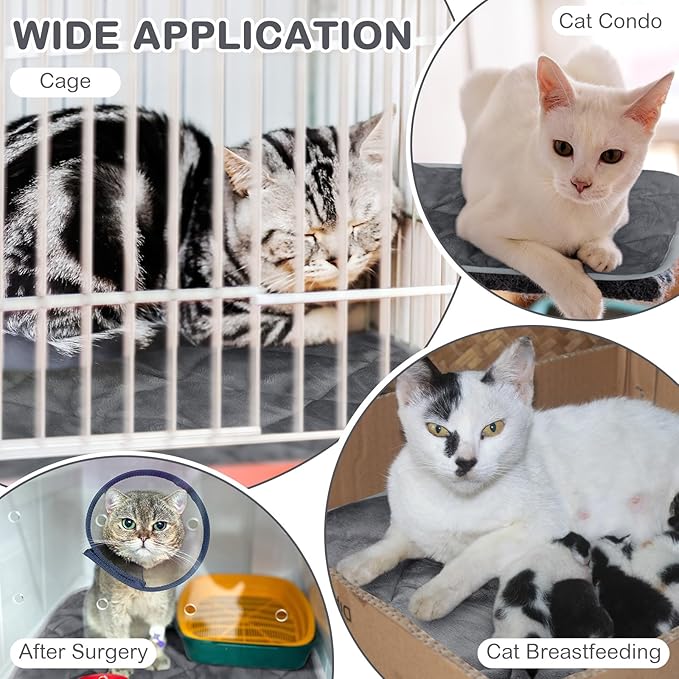 2 Pack Self Heating Cat Mat Self Warming Pet Pads Washable Kennel Mat Dog Crate Pad Reflects Body Heat Non Skid Cat Thermal Pads for Puppy Indoor Outdoor(Gray,19 x 28 Inches)