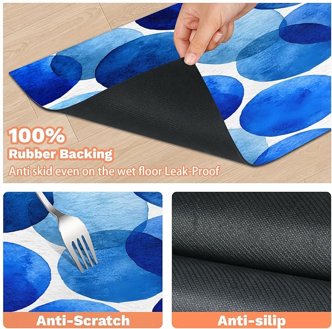 Polka Dot Dog Food Mat for Floors Absorbent Dog Bowl Mat for Food and Water Dispenser Quick Dry Cat Food Placemat Pet Supplies 12" x 20", Blue