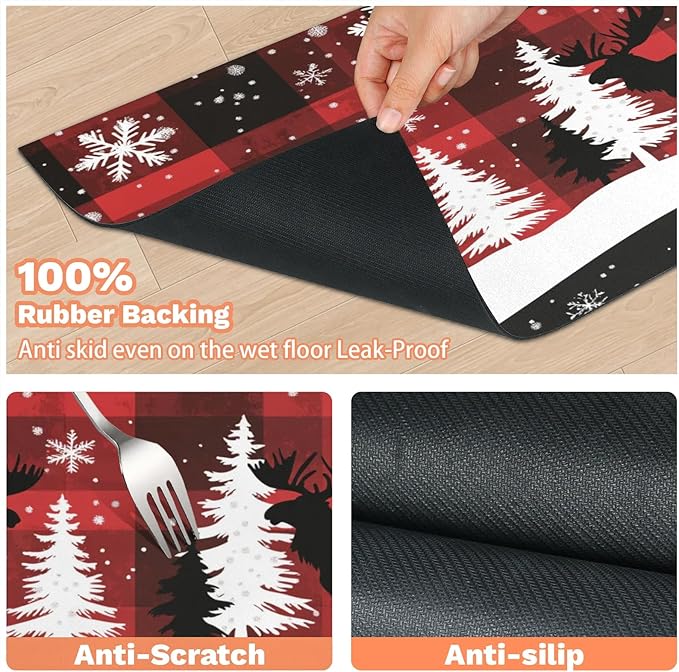 Winter Snowflakes Trees Moose Dog Food Mat for Floors Absorbent, Quick Dry Water Dispenser Mat for Food, Water, Pet Supplies 16" x 24",