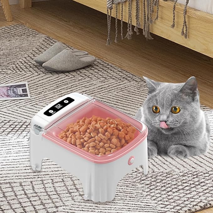 Timed Pet Feeder Machine - Auto Cat Feeding Bowl, Electric Food Dispenser Unit | Small Dog Programmable Dry Meal Device, Sensor-Based Feeder for Home Pet Routine and Easy Management