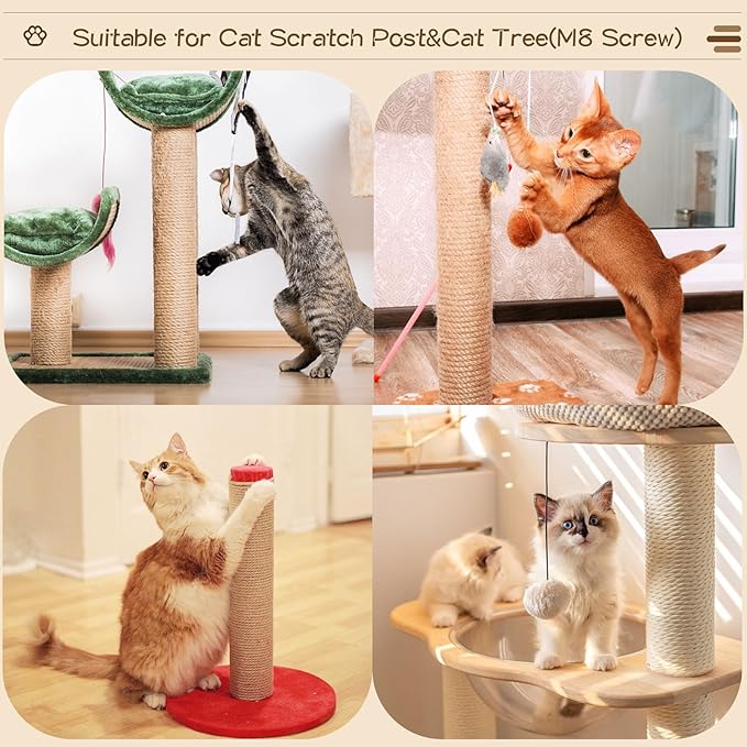 2 Root Cat Scratching Post Replacement 11.81x3.54 Cat Tree Scratch Post Replacement Natural Sisal Pole Cat Scratch Post Refill Pole Part with M8 Screws for Kitten Tree Tower Cat Furniture Accessories