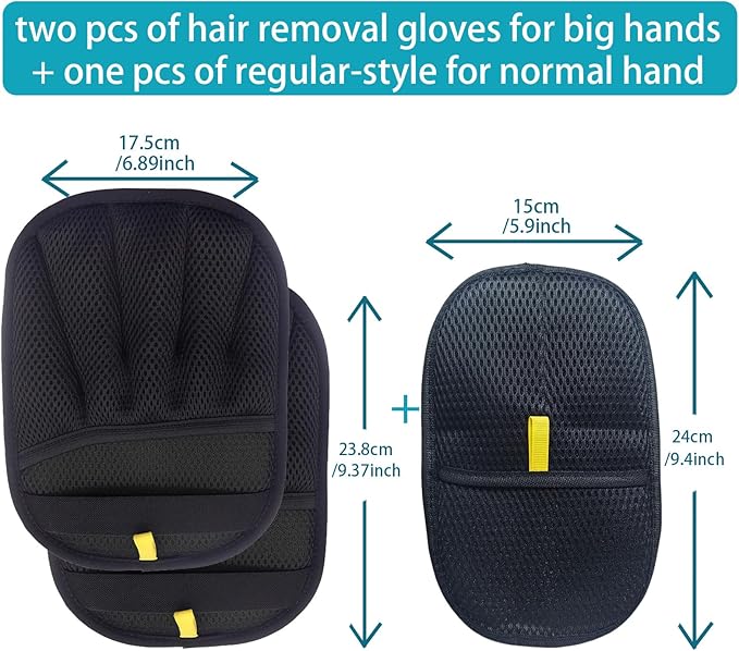 3Pcs Pet Hair Remover Glove，2025 Newly Upgraded Five-Finger Electrostatic Pet Hair Gloves, Reusable Hair Remover for Clothing, Furniture, Couch, Carpet (2Pcs for big hands and 1Pcs for normal hand)