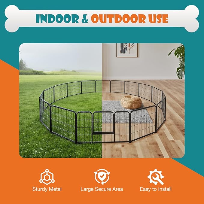NEWBULIG Dog Playpen Indoors 24 Inch 16 Panels for Small and Puppy Dogs Portable and Foldable Pet Fence with Door Heavy Duty Metal Dog Exercise Play Pen for Outdoor Yard