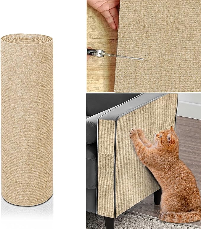 Cat Scratch Furniture Protector, DIY Climb Cat Scratcher Mat for Covering Couch Protector from Cat Claws 78.7"x15.8" (Khaki)