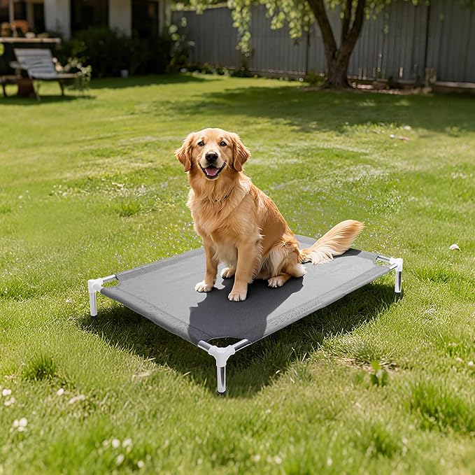 Makerfire Elevated Dog Bed, Indoor/Outdoor Raised Dog Cot for Small Dogs, Detachable Pet Bed with Non-Slip Feet, Polyester Cotton (26'' L x 19.5'' W x 6.4" H)