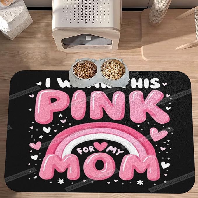 Pet Feeding Mat Happy Mother's Day Pink Gift Mom U Absorbent Pet Placemat for Food Water Bowl with Waterproof Rubber Backing 24x16In Quick Dry Water Dispenser Mat for Dog Cat