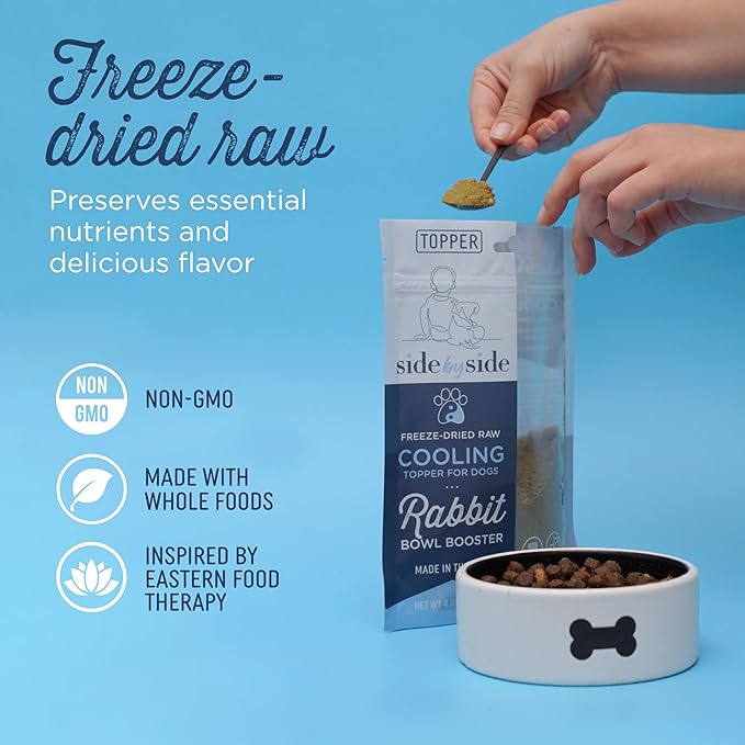 Side by Side Rabbit Bowl Booster - Cooling Freeze-Dried Dog Food Topper for All Breeds - Made with Nutrients & Whole Raw Foods Toppers for Dogs - No Artificial Additives or Fillers (4 oz, 2-Pack)