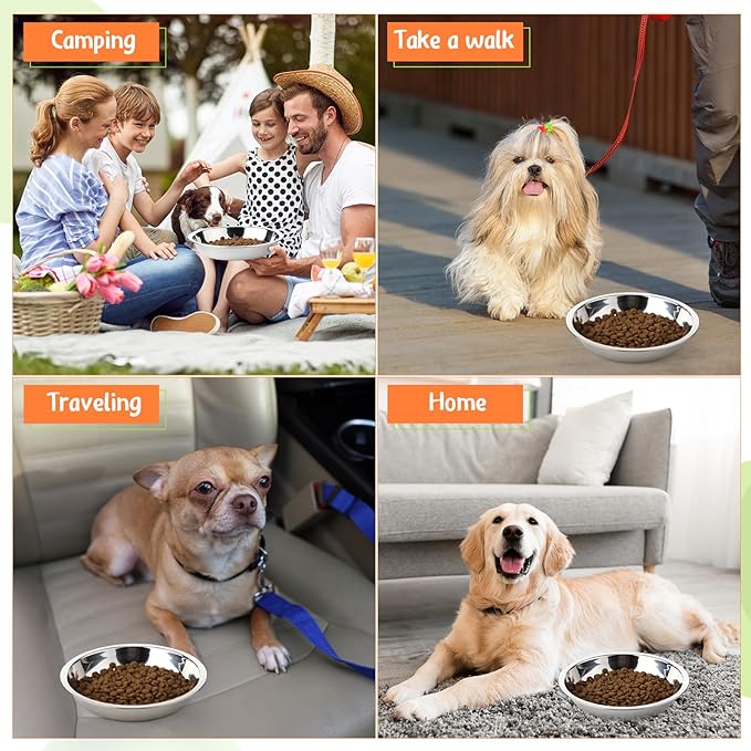 Patelai 12 Pcs Stainless Steel Dog Bowls with Silicone Lids Portable Food and Water Dishes for Pets Sealable Containers for Small Medium Dog Cat Indoor, 6.3 Inch (Red,Blue,Green,Purple)