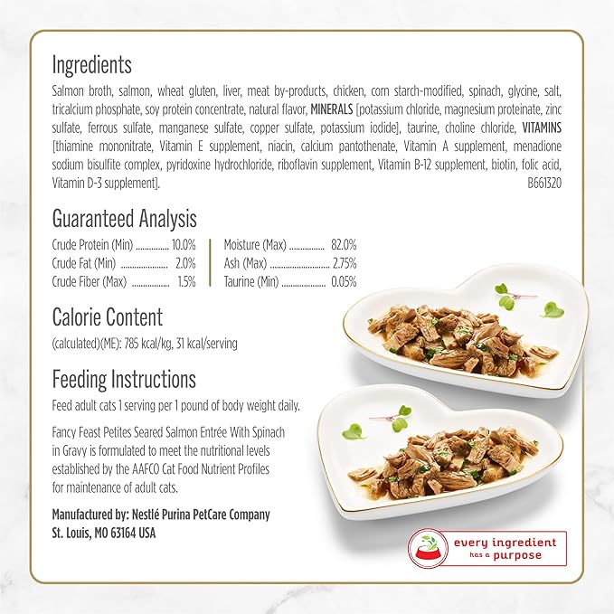 Fancy Feast Purina Petites Seared Salmon Entree with Spinach in Gravy Gourmet Wet Cat Food - 2.8 oz. Tubs,(Pack of 24)