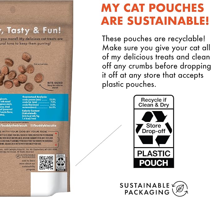 Buddy Biscuits 3 oz Pouch of Grain Free Soft & Chewy Cat Treats Made with Natural Temping Tuna