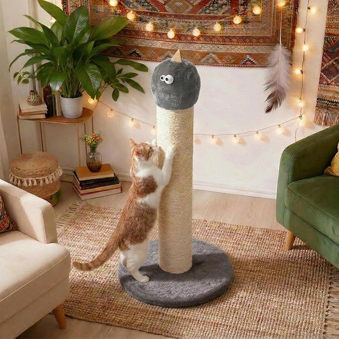 Cat Scratching Post, 22'' Cat Scratchers Tree Tower for Indoor Kitty with Extra Wide 13.4" Stable Base, Scratching Post with Natural Sisal & Velvet Fabric for Small, Medium Cat, Grey