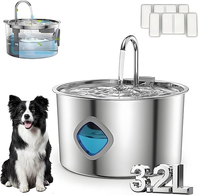 Pawdrate Dog Water Fountain,Automatic Cat Dog Water Dispenser with Quiet Pump,Large Capacity of 3.2L,3 Drinking Modes,Cordless Design,Ultra-Durable for Small to Large Pets (1PCS+2 Filters, 3.2L)