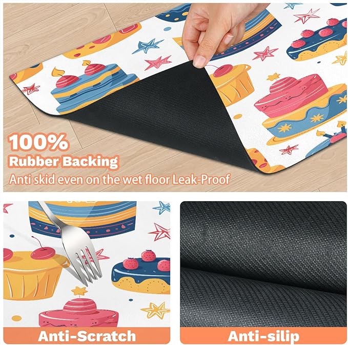 Cake Dog Food Mat for Floors Absorbent Dog Bowl Mat for Food and Water Dispenser Quick Dry Cat Food Placemat Pet Supplies 16" x 24", Dessert Food