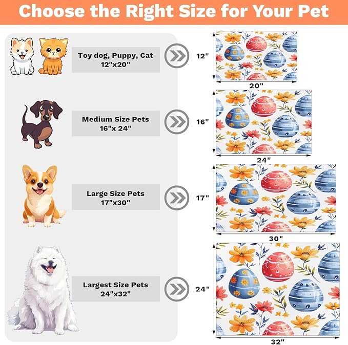 Spring Easter Eggs Dog Food Mat for Floors Absorbent Dog Bowl Mat for Food and Water Dispenser Quick Dry Cat Food Placemat Pet Supplies 16" x 24", Floral