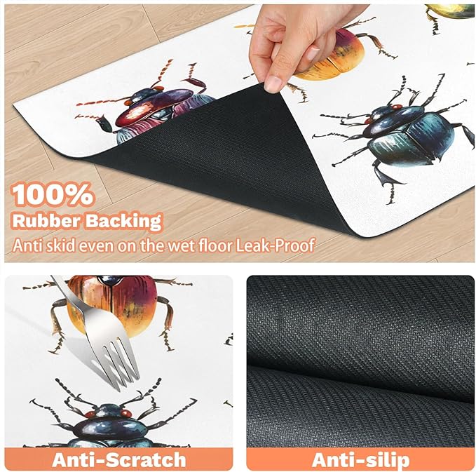 Vintage Ladybirds Dog Food Mat for Floors Absorbent, Quick Dry Water Dispenser Mat for Food, Water, Pet Supplies 17" x 30", Colorful Animal