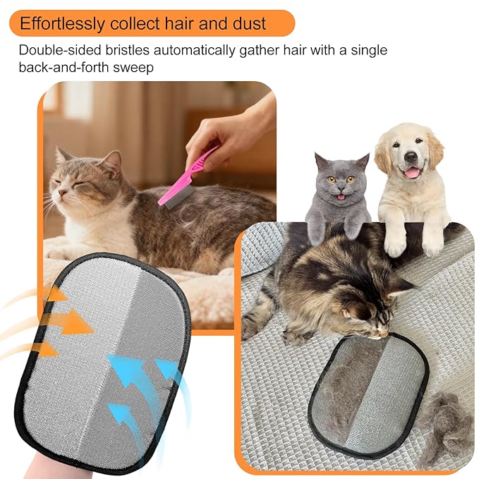 Pet Hair Removal Glove - Magic Brush Electrostatic Mitt for Dogs & Cats Reusable Grooming Gloves Pet Hair Remover Tool with 5-Finger Design for Couch, Carpet, Furniture, Laundry & Clothing
