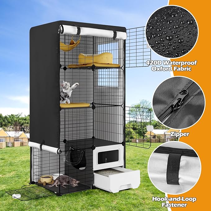 Catio Cover,30"L x 20"W x 56"H Cover for Catio Outdoor Cat Enclosure Waterproof, 420D Cat Cage Covers for Oneluck Cats Cage Indoor, Outdoor Cats Enclosure Covers(Black)(Catios Not Included)