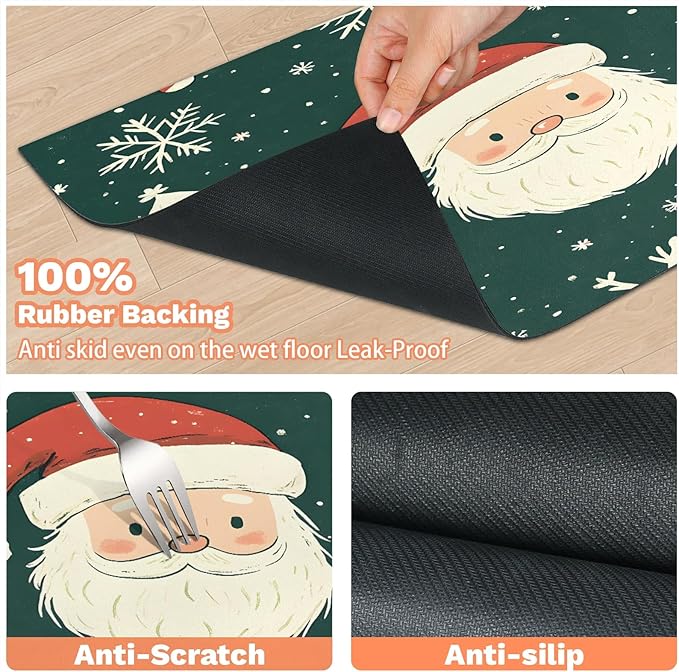 Merry Christmas Dog Food Mat for Floors Absorbent, Quick Dry Water Dispenser Mat for Food, Water, Pet Supplies 16" x 24", Santa Claus