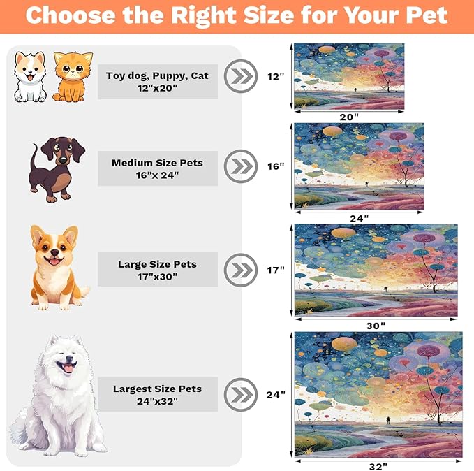 Forest Dog Food Mat for Floors Absorbent, Quick Dry Water Dispenser Mat for Food, Water, Pet Supplies 17" x 30", Colorful Balloon