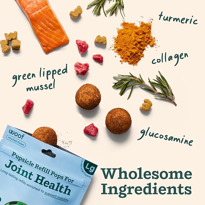 WOOF Hip & Joint Pupsicle Refill Pops - Dog Joint Supplement for The Pupsicle Toy to Support Joint Health, Recovery, and Mobility - Large Pops - 2 Pack